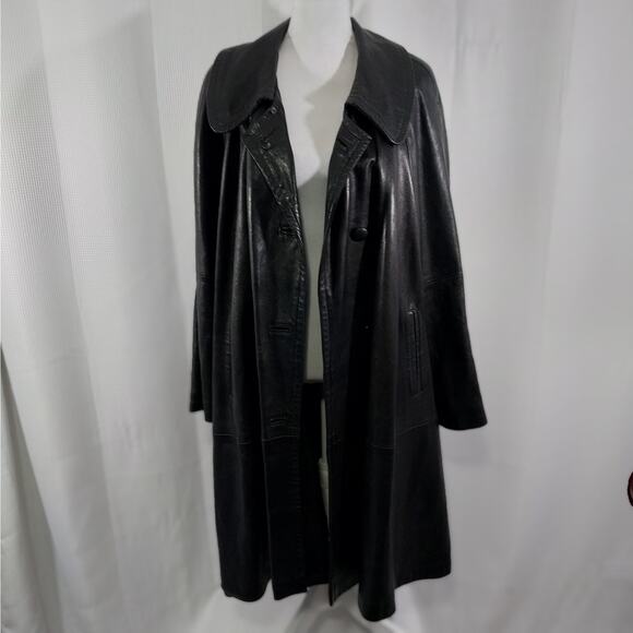 STUNNING SOFT & SUPPLE FINE GENUINE LEATHER BLACK SWING COAT, JACKET! SZ XL - Picture 3 of 13